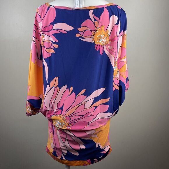 Trina Turk M Breeze Floral Swimsuit Jersey Cover Up Retro Caftan Tunic Dress - Picture 7 of 12